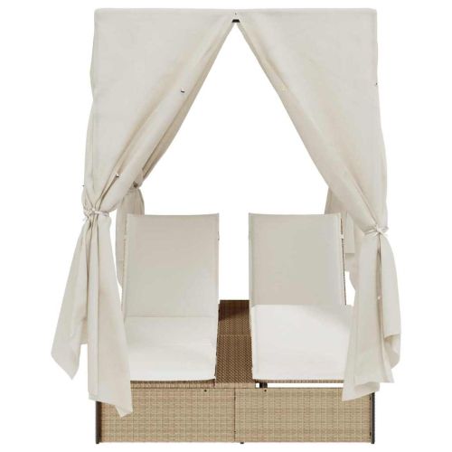 Двойно шезлонг С завеси Бежово 205 x 129 x 200 см полиратан