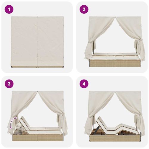 Двойно шезлонг С завеси Бежово 205 x 129 x 200 см полиратан