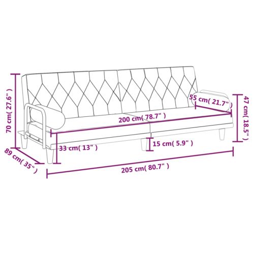 Разтегателно канапе с подлакътници, кремаво, плат