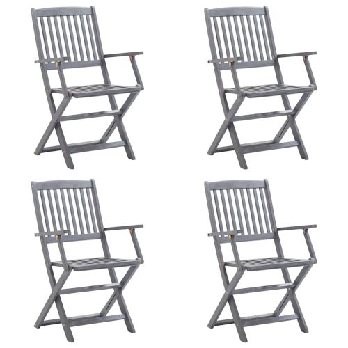 Сгъваеми градински столове, 4 бр, с възглавници, акация масив