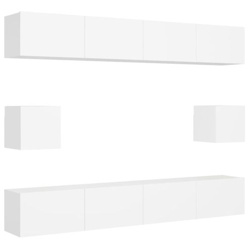 Комплект ТВ шкафове от 6 части, бял, инженерно дърво
