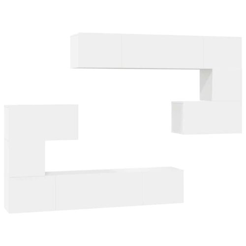 Комплект ТВ шкафове от 8 части, бял, инженерно дърво