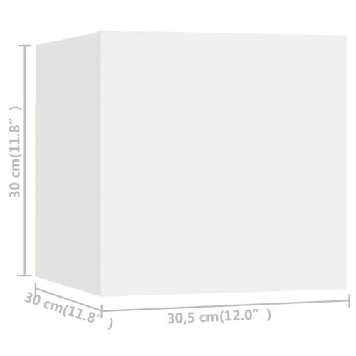 ТВ шкафове за стенен монтаж, 8 бр, бели, 30,5x30x30 см