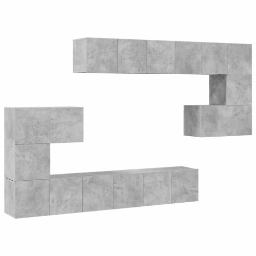 Комплект ТВ шкафове от 10 части, бетонно сиви, инженерно дърво