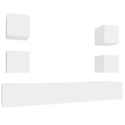 Комплект ТВ шкафове от 6 части, бял, инженерно дърво