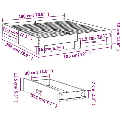 Рамка за легло с чекмедже опушен дъб 180x200 см инженерно дърво