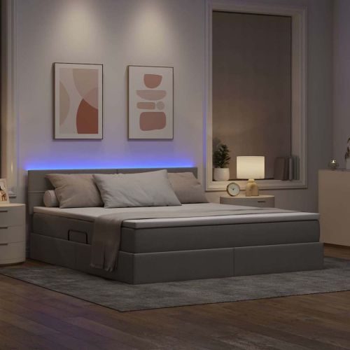 LED легло за съхранение с матрак Таупе 160 x 200 cm Текстил