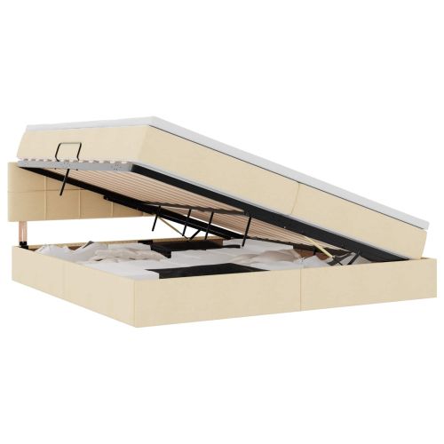 Легло с място за съхранение и LED Кремав 200 x 200 cm текстил