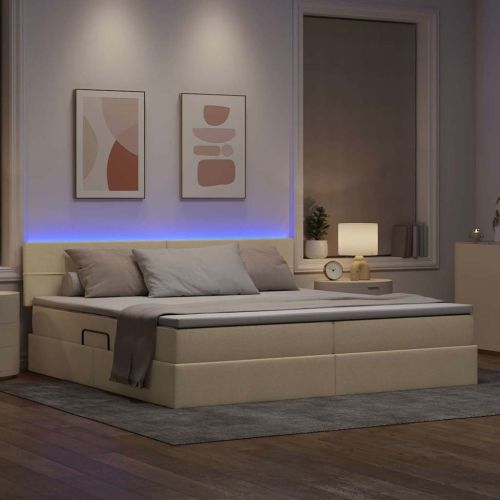 LED легло за съхранение с матрак Кремав 200 x 200 cm Текстил