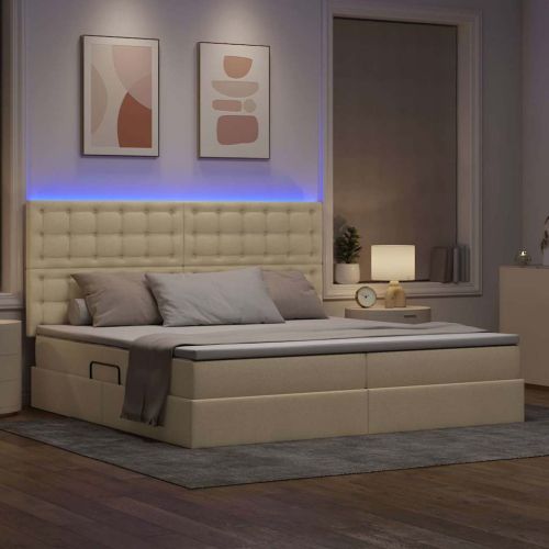 LED легло за съхранение с матрак Кремав 200 x 200 cm Текстил