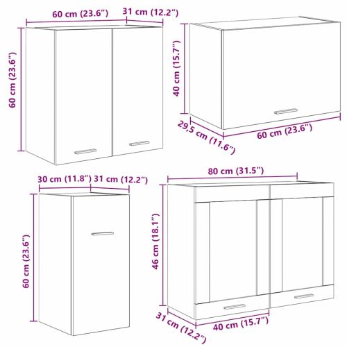 Комплект кухненски шкафове с чекмедже Lyon 8 pcs Сив Сонома
