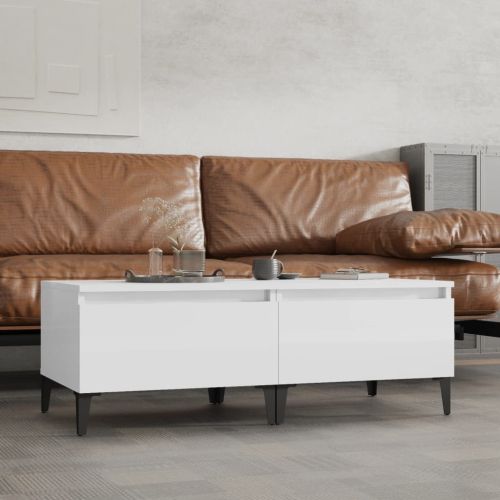 Странични маси, 2 бр, бял гланц, 50x46x35 см, инженерно дърво