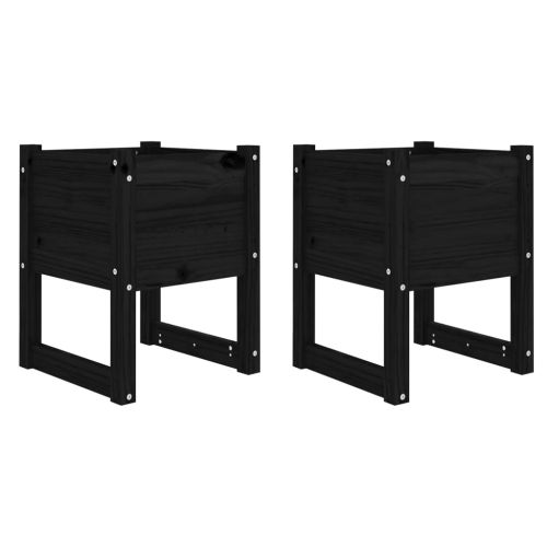 Плантери, 2 бр, черни, 40x40x52,5 см, борово дърво масив