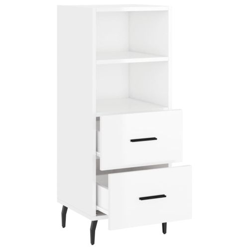 Сайдборд, бял гланц, 34,5x34x90 см, инженерно дърво