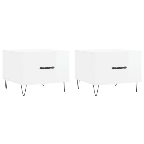 Кафе маси, 2 бр, Бял гланц, 50x50x40 см, инженерно дърво