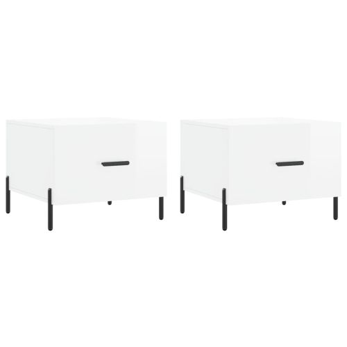 Кафе маси, 2 бр, Бял гланц, 50x50x40 см, инженерно дърво