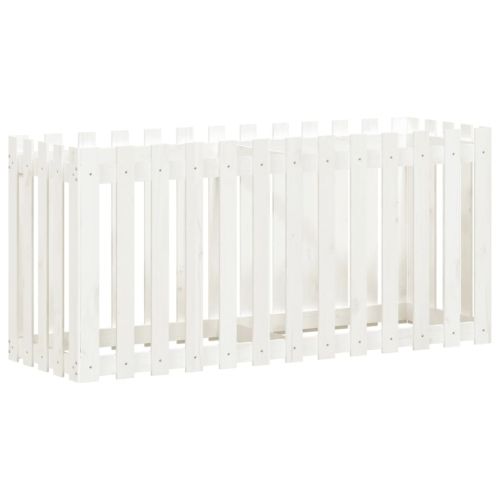 Градинска леха с дизайн на ограда бяла 150x50x50 см бор масив