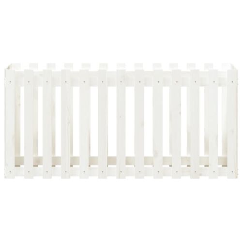 Градинска леха с дизайн на ограда бяла 150x50x50 см бор масив