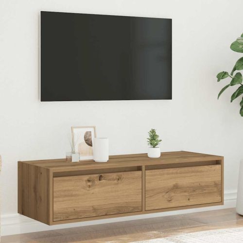 ТВ шкаф с LED светлини Artisan дъб 100X35,5x25 cm