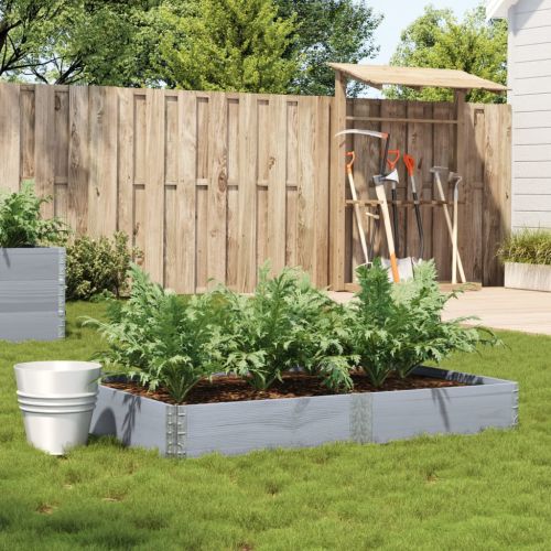 Градинска кашпа, сив, 150x100 см, борова дървесина масив