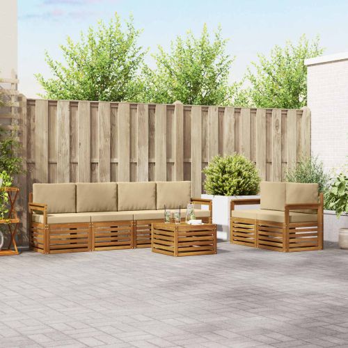 Комплект дивани за открито 7 pcs Натурален и Бежов