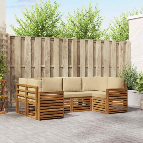 Комплекти дивани 6 pcs Натурален и Бежов Солидно акациево дърво