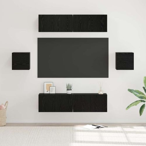 Комплект ТВ шкаф 6 pcs Черен дъб Инженерно дърво