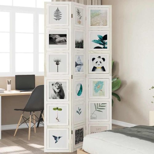 Разделител за стая, 3 панела, бял, дърво пауловния масив