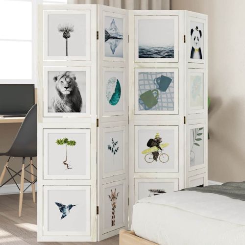 Разделител за стая, 4 панела, бял, дърво пауловния масив