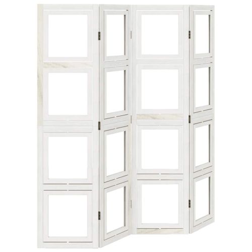 Разделител за стая, 4 панела, бял, дърво пауловния масив