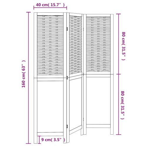 Разделител за стая, 3 панела, тъмнокафяв, дърво пауловния масив