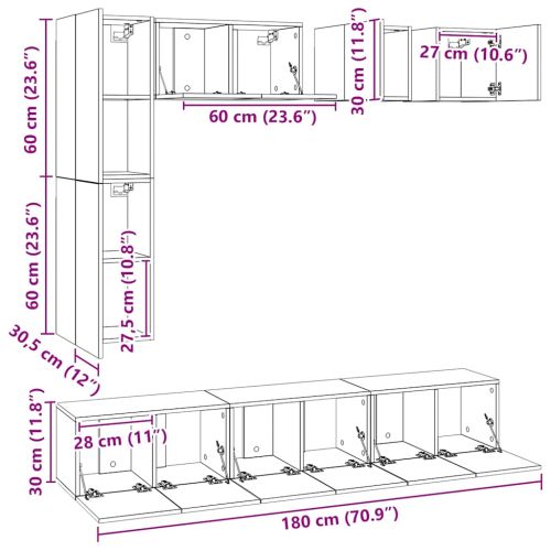 Комплект ТВ шкафове от 8 части, бял, инженерно дърво