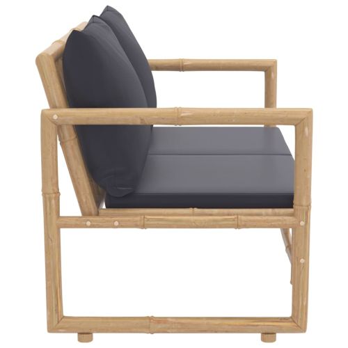 Градински лаундж комплект тъмносиви възглавници 2 части бамбук