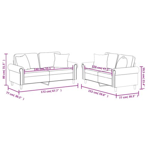 Комплект дивани от 2 части с възглавници сив изкуствена кожа