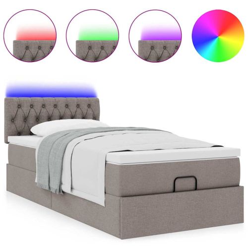 Османска легло с матрак и LED, таупе, 100x200 см, плат