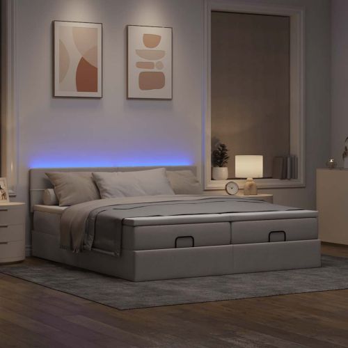 Османска легло с матрак и LED, таупе, 200x200 см, плат