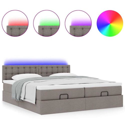 Османска легло с матрак и LED, таупе, 200x200 см, плат