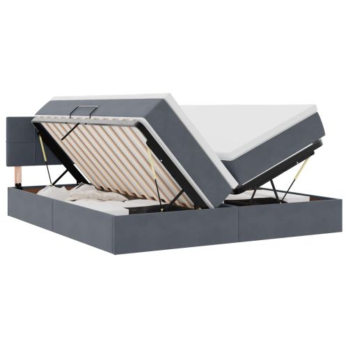 Легло С LED лентисти светлини Тъмен сив 180 x 200 cm Кадифе