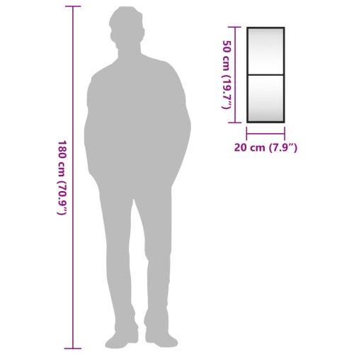 Стенно огледало, черно, 20x50 см, правоъгълно, желязо