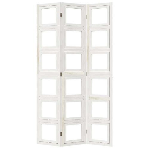 Разделител за стая, 3 панела, бял, дърво пауловния масив