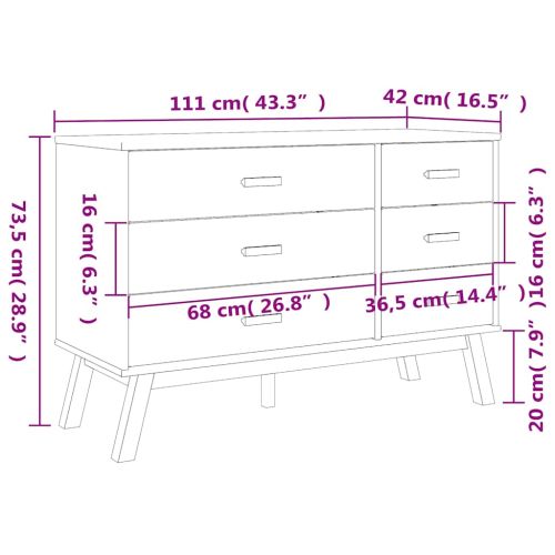 Шкаф с чекмеджета OLDEN, бяло и кафяво, борово дърво масив