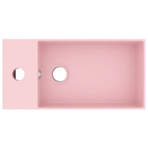 Мивка за баня с преливник, керамична, матово розова