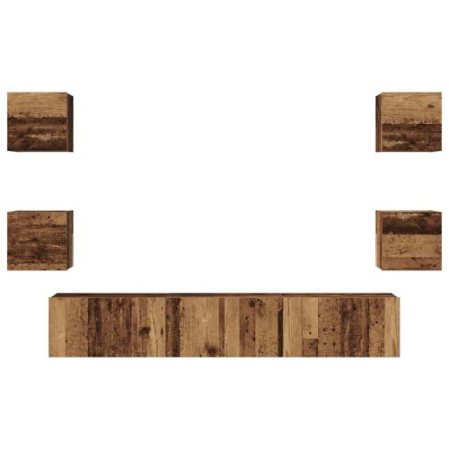 Комплект ТВ шкаф 7 pcs Старо дърво Инженерно дърво