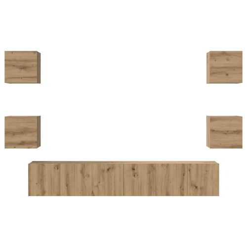 Комплект ТВ шкаф Монтиране на стена 7 pcs Дъб Инженерно дърво
