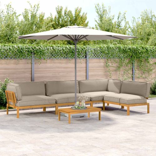 Комплект дивани Едноцветен 5 pcs Таупе Солидно акациево дърво