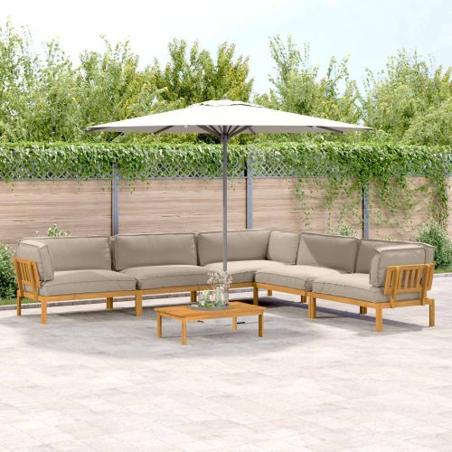 Комплект дивани Едноцветен 6 pcs Таупе Солидно акациево дърво