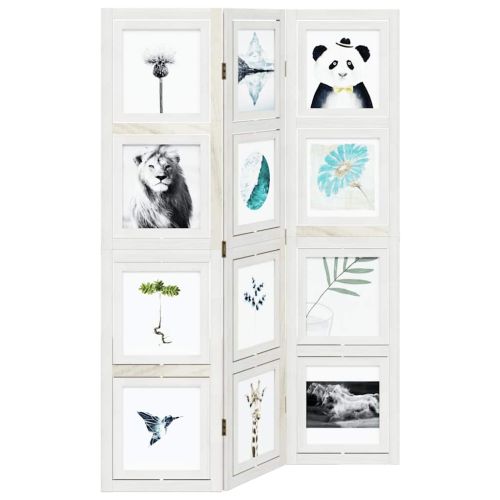 Разделител за стая, 3 панела, бял, дърво пауловния масив