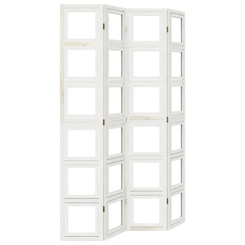 Разделител за стая, 4 панела, бял, дърво пауловния масив