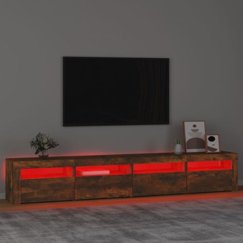 ТВ шкаф с LED осветление, опушен дъб, 240x35x40 см