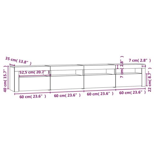 ТВ шкаф с LED осветление, опушен дъб, 240x35x40 см